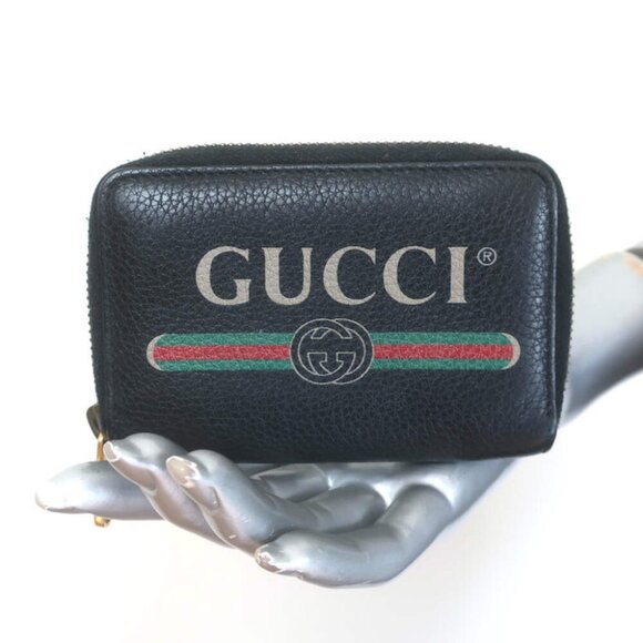 Gucci Logo Zip-Around Card Case Wallet Black Grained Leather - Picture 1 of 11